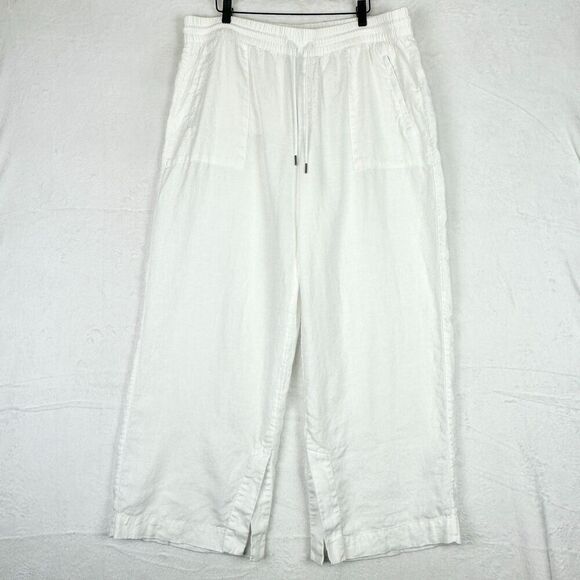 Athleta Retreat Linen Wide Leg Pants Size 16 Calla Lily White Coastal Beach - Picture 2 of 7